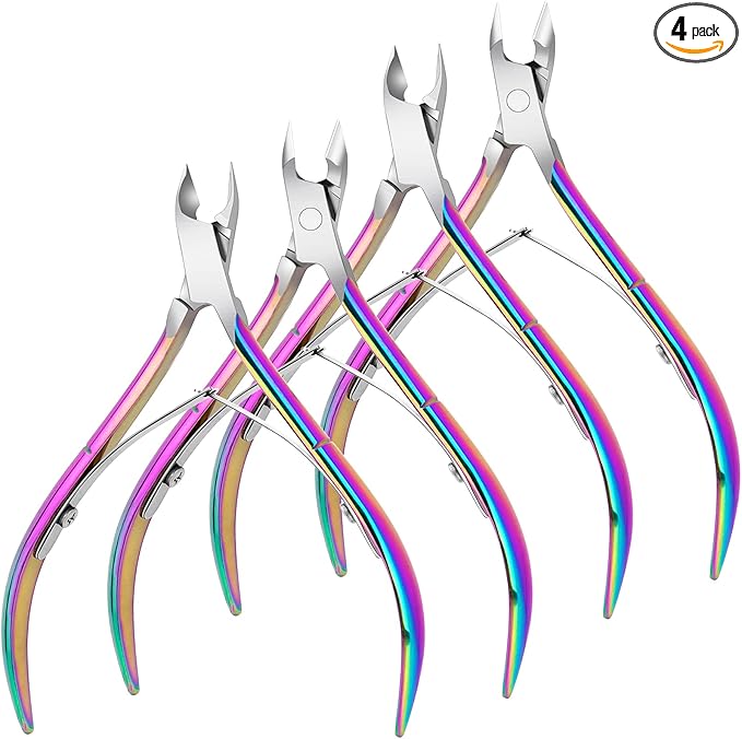 4 Packs Cuticle Nipper, Premium Stainless Steel Cuticle Trimmer for Manicure & Pedicure at Home/Spa/Salon [Rainbow Color]
