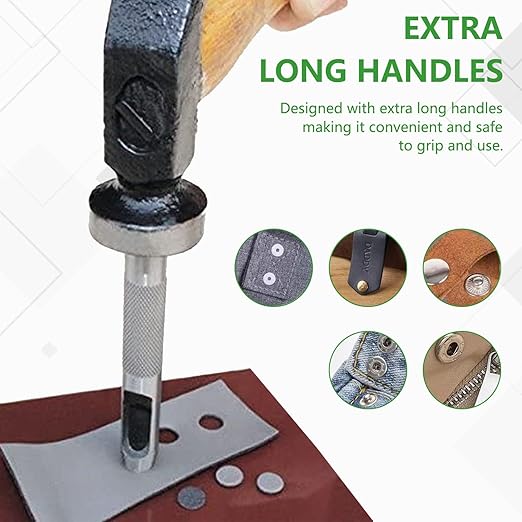 11pcs Punch Tool Punch Snap Kit, Leather Craft Snap Fastener Setter Rivet Setting Round Hole Punch Die Tools for Punch Hole and Install Rivet Button (Rivet Setter with Base)