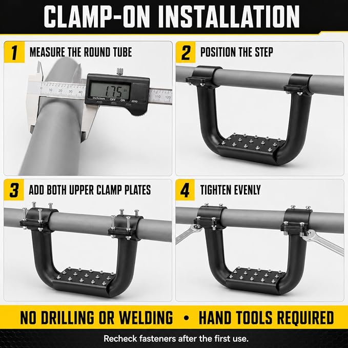 JERBOR Heavy-Duty UTV Nerf Bar Step, Clamp-On for 1.75-Inch Round Tubes
