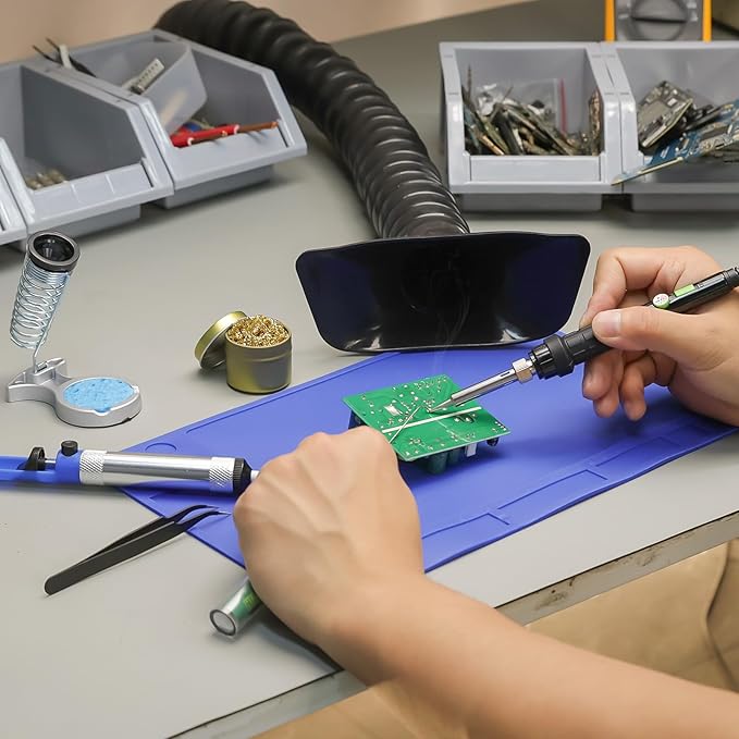 YIHUA 947-III 60W Soldering Iron Kit Adjustable Temperature with Sticky Holder, Tip Cleaner, Cleaning Sponge Power Switch, Operation Indicator, Portable Soldering Kit