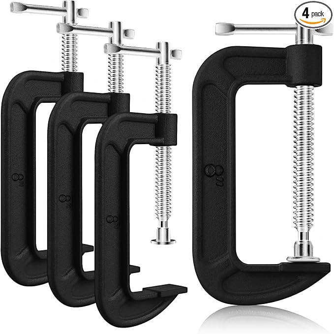 4 Pcs C Clamp Set 8 Inch Heavy Duty G-Clamps Automotive and Wood Working Clamps with Jaw Opening Sliding for DIY Carpentry Woodworking Welding and Building(8 Inch, Black)