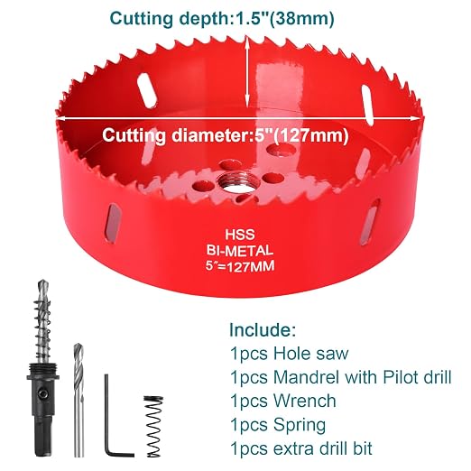 5 Inch / 127mm Hole Saw for Wood, Plastic Board, Ceiling,Drywall, and Metal Sheet - HSS Bi-Metal Hole Cutter with Pilot Drill Bit
