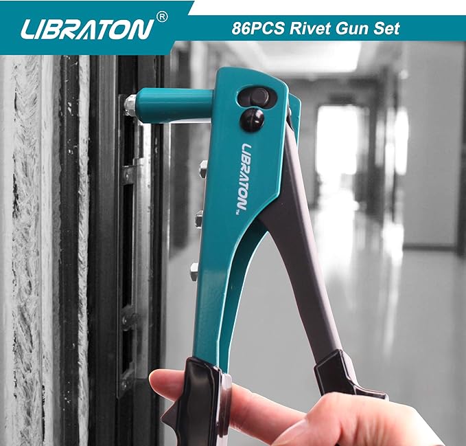 Rivet Gun, Rivet Gun Kit, Pop Rivet Gun, 80PCs Metal Rivets and 4 Drill Bits, Heavy Duty Hand Riveter, Rivet Gun Tool for Metal, Automotive, Blind Rivets 3/32" 1/8" 5/32" 3/16"