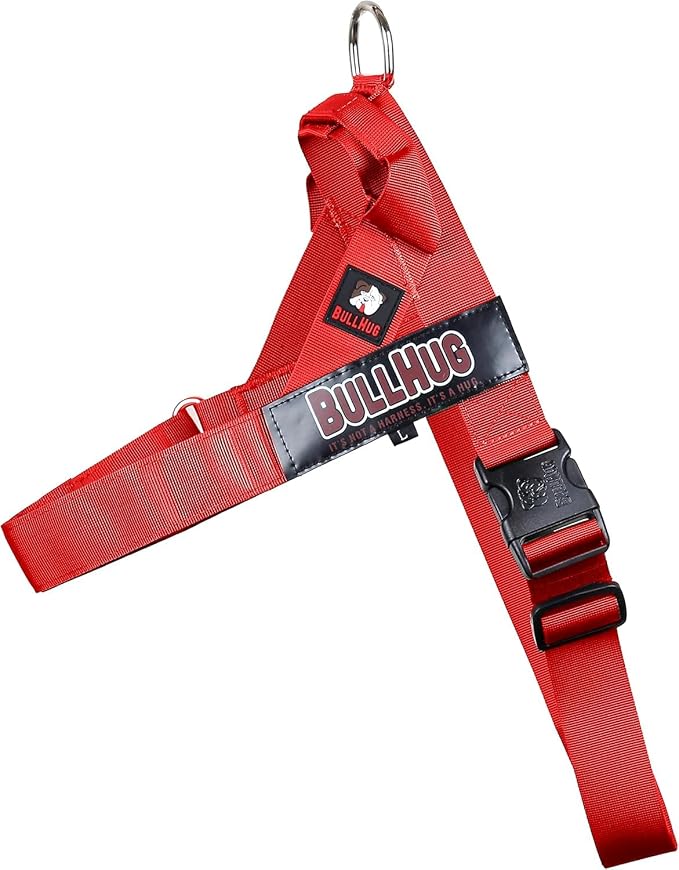 Adjustable Dog Harness– No Pull, No Choke – for English Bulldogs, French Bulldogs, Pugs & Broad-Chested Breeds – Easy, Safe Walks (Bright RED, Medium)