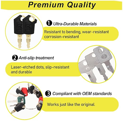 Multi Type Heavy Equipment Master Keys, 16 Contractor Excavator Dozer Skid Steer Loader Forklift Roller Operators Keys Fit Case JCB Kubota KOM Volvo CAT JLG Hyster Hitachi John Deere JD