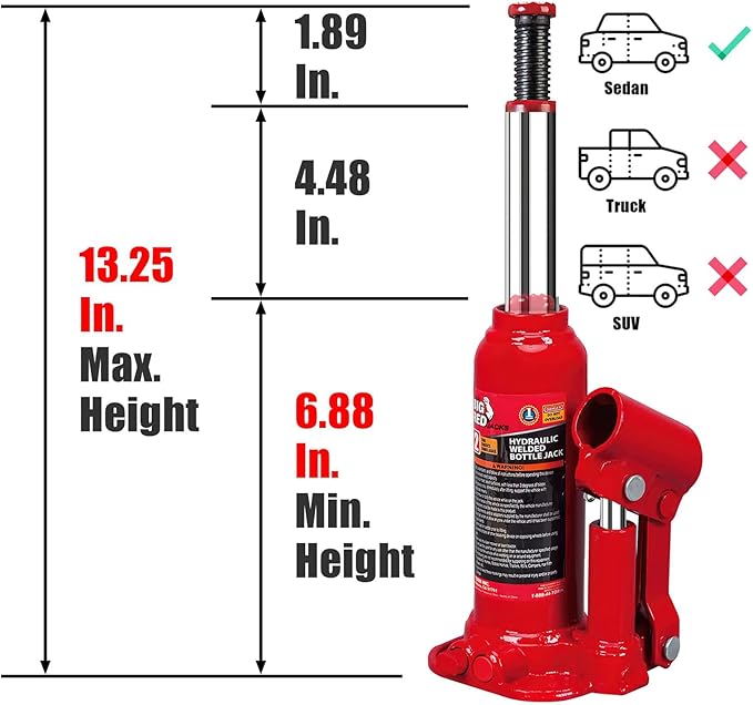 BIG RED T90213 Torin Hydraulic Welded Bottle Jack with Blow Mold Carrying Storage Case, 2 Ton (4,000 lb) Capacity, Red
