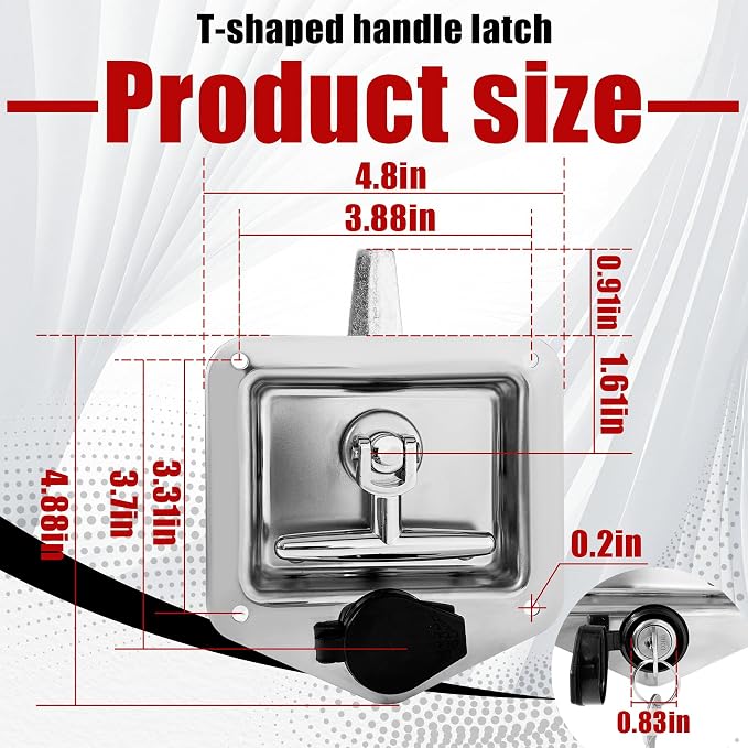 Tool Box Latch T Handle Latches Stainless Steel Car Trailer Door LockHighly Polished with Replacement for Keys Suitable for Trailer Door RV Camper Truck Bed Toolboxes Folding with Gasket