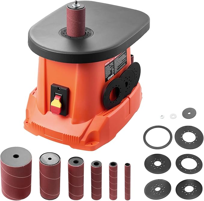 VEVOR Oscillating Spindle Sander, 2400RPM Benchtop Spindle Sander with 6 Sleeves (1/2"-3"), 5/8" Stroke, 15.6" x 11.6" Cast Iron Worktable for Furniture Finishing, Crafts Sanding, DIY Woodworking