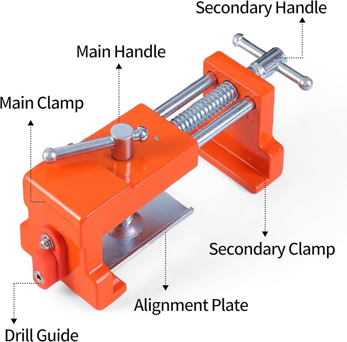 2 Pack Cabinet Clamps with Protective Case & Drill Bit - Heavy Duty Face Frame Clamps for Woodworking, Cabinetry, DIY - Orange Alignment Claw Clamp (Includes Extended Drill Bit)