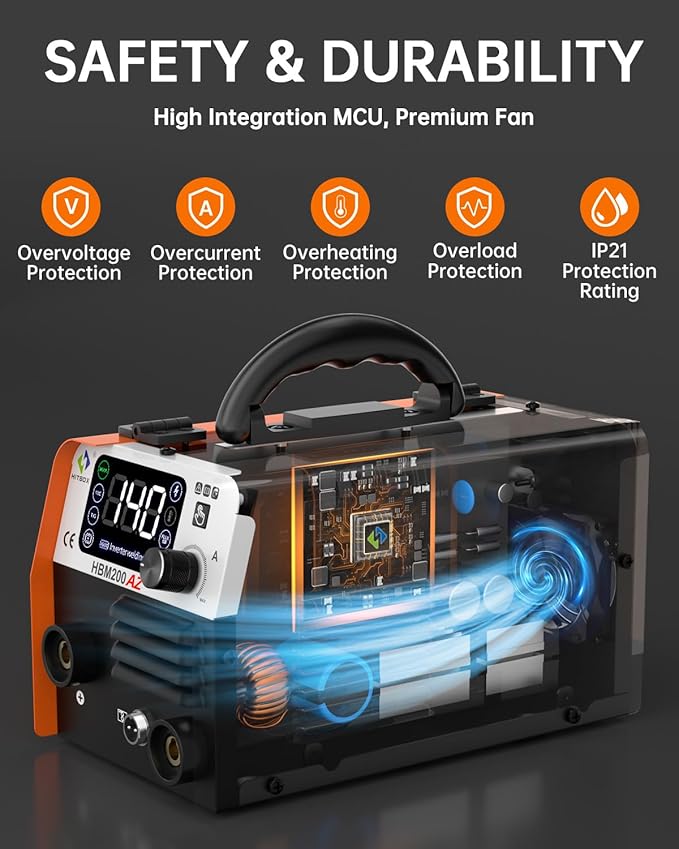 HITBOX 140A Mig Welder Machine 110v 3 in 1 Flux Core Welding/Lift TIG/Stick Gasless Wire Maquina de Soldar Upgraded Handheld Welder Gun Welding Kit High-End Chip with IGBT Inverter LED Display