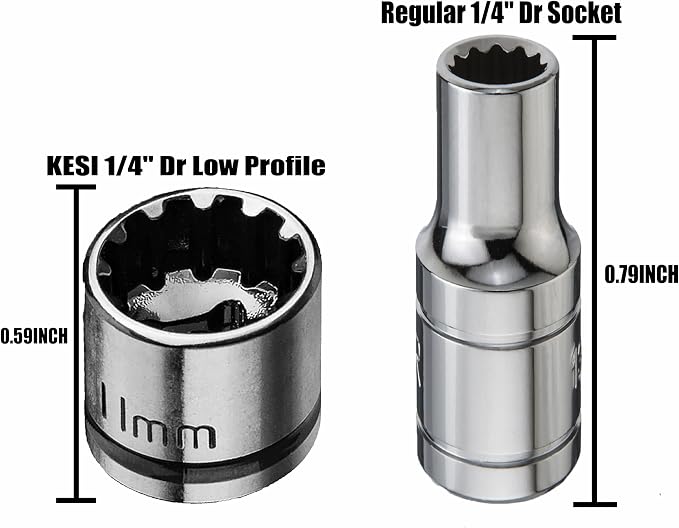 KESI Tool Socket Set 13-Piece, 1/4" Dr Quick Release Ratchet, SAE/Metric, Flex Locking Head Design, 12-piece 1/4" Dr Low Profile Spline, 72 Tooth Ratchet and Compact Paint Metal Case, Multi-function