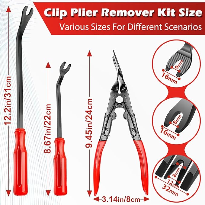 Doaho 7 Pcs Car Trim Removal Tool Kit with Non-Scratch Plastic Pry Tool and Fastener Clip Pliers for auto Safe Interior Car Panel Detachment, Dashboard, Door Clips & Upholstery – Red