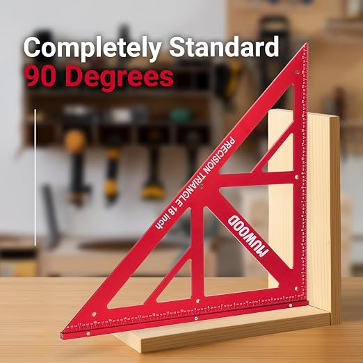 Precision Triangle Square 18 inch, Imperial Scale Framing Square for Precise 90 and 45-Degree Measurement, Aluminum Alloy Architect Ruler for Carpenter