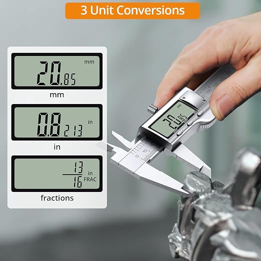Neoteck 8 inch Digital Caliper Vernier Caliper Stainless Steel LCD Display Digital Caliper Measuring Tool with Fraction/Inch/MM Conversion Used for Inside and Outside Diameter,Depth,Step Measurement