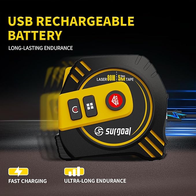 2-in-1 Laser Tape Measure 262ft Rechargeable Digital Tape Measure with Laser 16Ft Construction Measuring Tape for Woodworking and DIY, Pythagorean, Area, Volume, Ft/Ft+in/in/M Unit Magnetic Hook