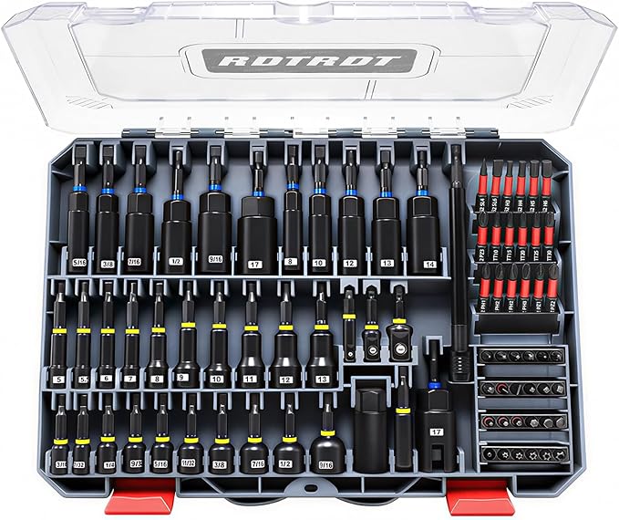 80-Piece Magnetic Impact Nut Driver Set, SAE/Metric Nut Driver Set, Socket Adapters, Wing Nut Driver, Bit Holder, Universal Sockets, Quick Release Extension, Power Bits, 1/4'' Quick Change