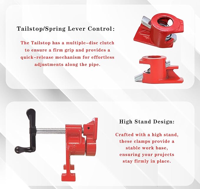 HimaPro 3/4" H-Style Professional Pipe Clamp Set, 4-Pack | Quick-Release Design for Woodworking, Carpentry, Home Improvement & DIY