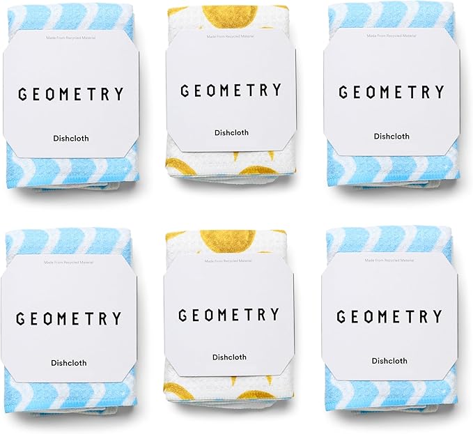 GEOMETRY Dishcloth – Spring & Summer Collection – Quick-Dry, Ultra-Absorbent, Reusable Microfiber Kitchen Towels for Drying & Cleaning - Summer Line - 6 Pieces