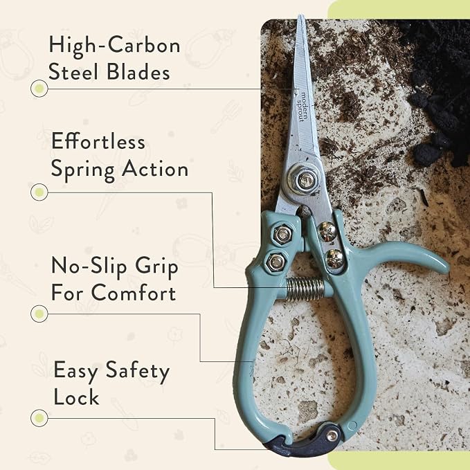 Modern Sprout Hand Pruners & Shears Set with Blister Pack - Lightweight Gardening Tools with Easy Lock - Sharp Carbon Steel Blades -Rust Resistant Scissors for Herbs, Flowers - Chartreuse