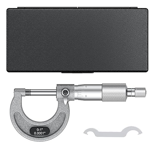 HDLNKAK Outside Micrometer 0-1", Machinist Micrometer, 0.0001" Graduation Micrometer Set, Alloy Precision Micrometer, Machinist Tool, Micrometer Standard with Case - Grey