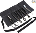Wazakura Made in Japan 5PCS Bonsai Tool Kit with Roll Bag: Yasugi Steel Ashinaga Bonsai Scissors, Concave Branch Cutter, Knob Cutter, Wire Cutter, Tweezers - 5 Tools Ashinaga Set with Case