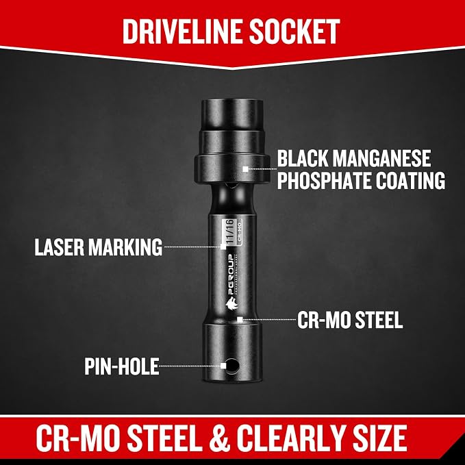7-Piece 1/2'' Drive Driveline Limited Clearance Socket Set, 12-Point SAE Impact Swivel Socket Set, Cr-Mo Steel with Storage Case for Automotive & Industrial