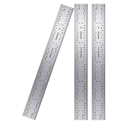 PEC Tools Made in USA Machinist Rule, 6" Rigid Steel Rule (3 Pack), Satin Chrome Finish, Markings 1/32", 1/64", 1/10", 1/50" for Professionals