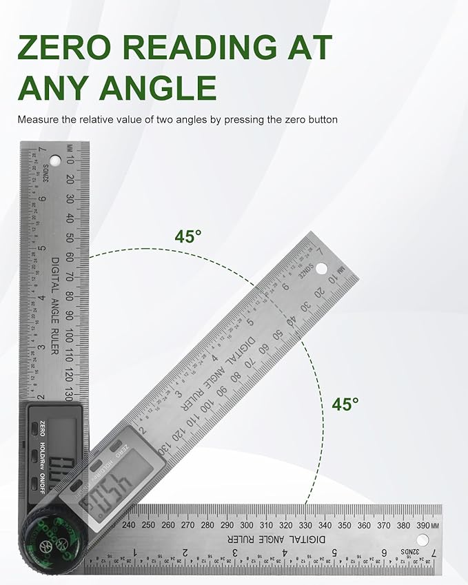 Digital Angle Finder Tool, Protractor Stainless Steel 7inch/200mm, 2 Batteries Angle Gauge Woodworking Tool for Carpenter Construction Diy Measuring