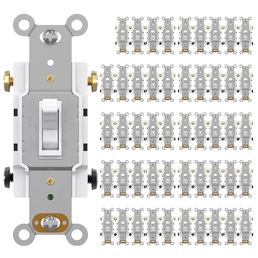AIDA 4 Way Toggle Light Switch, 15 Amp, 120 Volt, Toggle Framed AC Quiet Switch, in Wall On/Off Switch Replacement, Self-Grounding, Residential and Commercial Grade, UL,Glossy White