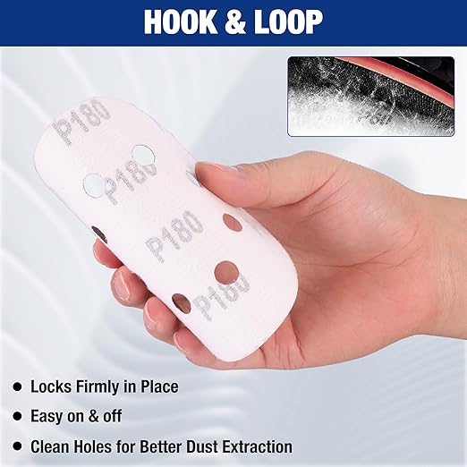 WORKPRO 50-Piece 180 Grit Sanding Discs - 5-Inch 8-Hole Hook and Loop Sandpaper for Random Orbital Sander (Not for Oscillating Tools or Mouse Sander)