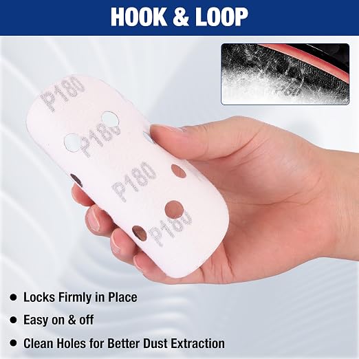 WORKPRO 150-Piece 180 Grit Sanding Discs - 5-Inch 8-Hole Hook and Loop Sandpaper for Random Orbital Sander (Not for Oscillating Tools or Mouse Sander)