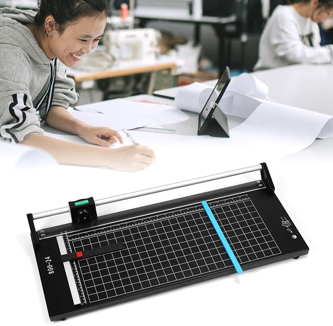 QWORK 24 Inch Manual Precision Rotary Paper Trimmer with Pre-Printed Grids, Self-Sharpening Design