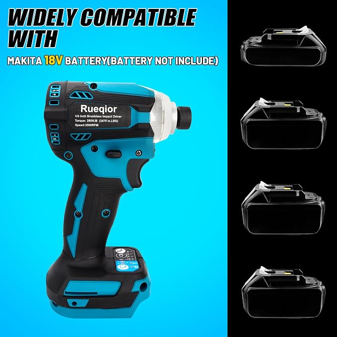 Cordless Impact Driver 1/4 inch Compatible with Makita 18v Battery, Brushless Impact Driver 2800 In-lbs(300N.m) 3-Speed Lightweight Power Impact Drivers with LED Light(Tool Only)