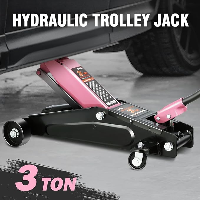 DNA Motoring 3 Ton Low Profile Floor Jack, 3 tons (6000 lbs) Capacity Fast Lift Hydraulic Trolley Service/Floor Jack, 7.7 "-21" Lifting Range, Pink, TOOLS-00674-PK