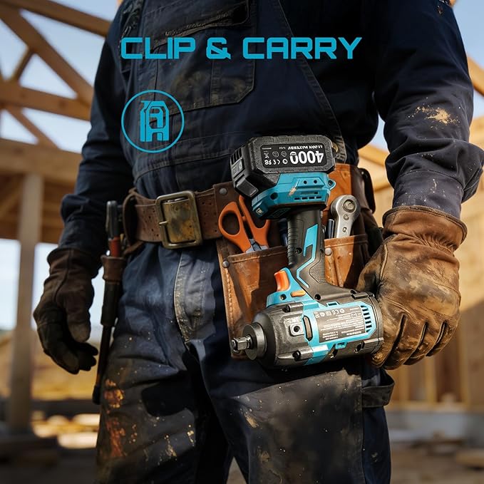 Seesii Upgraded Cordless Impact Wrench 885Ft-lbs (1200N·m): 1/2" Impact Gun with Detachable Side Handle, 21V High Torque Power Impact Driver 2x 4.0Ah Batteries for Family Car/Pickup Truck/Mower