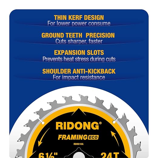 6-1/2 Inch Circular Saw Blade, 24-Tooth with 5/8" Arbor ATB Framing Saw Blade for Cutting Wood (6.5" 10-Pack)