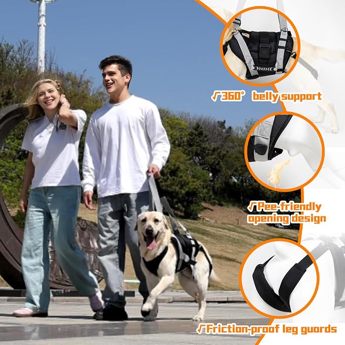 Dog Lift Harness for Large Dogs,Full Body Dog Sling Carrier, Black, XL | Help Support Big, Elderly Pet with Arthritis, Front/Rear Legs Assistance with Handle, for Lifting Injured Dogs Up Stairs
