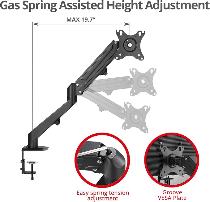 SIIG Single Monitor Gas Spring C-CLAMP Desk Mount - 13 to 27