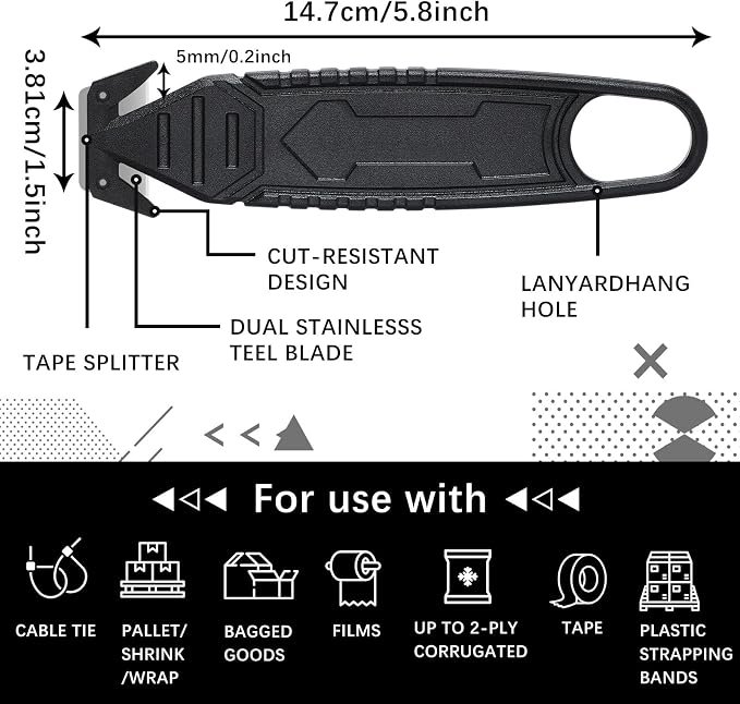 Therwen 30 Pcs Safety Box Cutter Knife of Stainless Steel Concealed Blade Package Opener with Tape Splitter for Carton Cardboard Wrap Letter Work Bag Straps Film Utility Tool (Black)