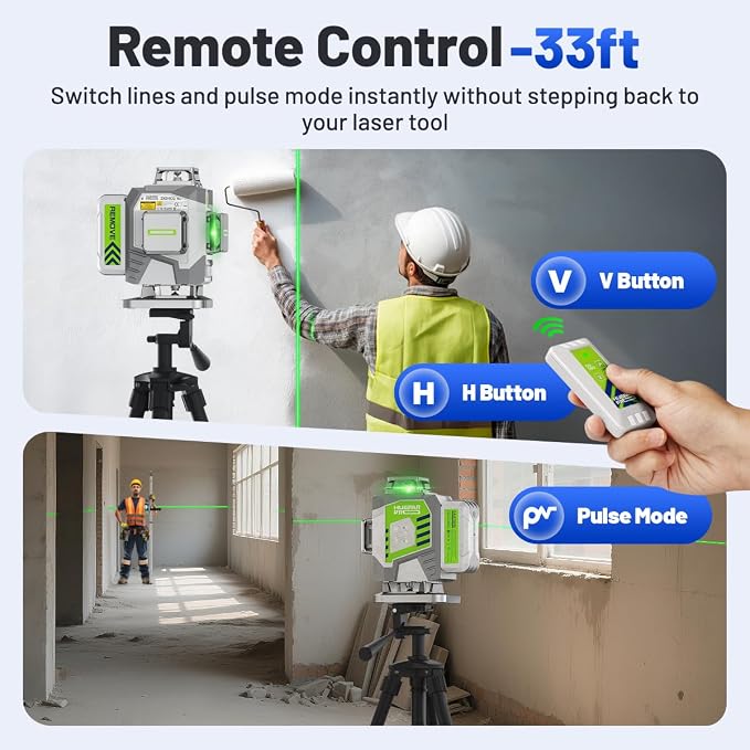 Huepar Pro Laser Level 360 Self Leveling, 4x360° Green Cross Line Laser Tool Set with Receiver for Outdoor&Long Distance Use Up to 660ft, Rechargeable Lazer Leveler Tool for Construction -ZK04CG-LR300