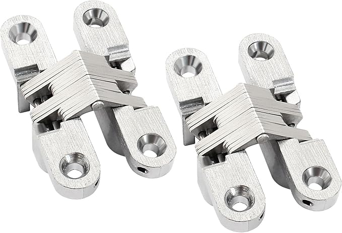 60 mm Hidden Hinge, Stainless Steel 180 Degree Invisible Cross Hinges for Kitchen Cabinet Door, Frameless Concealed Hinge with Screws, 2pcs