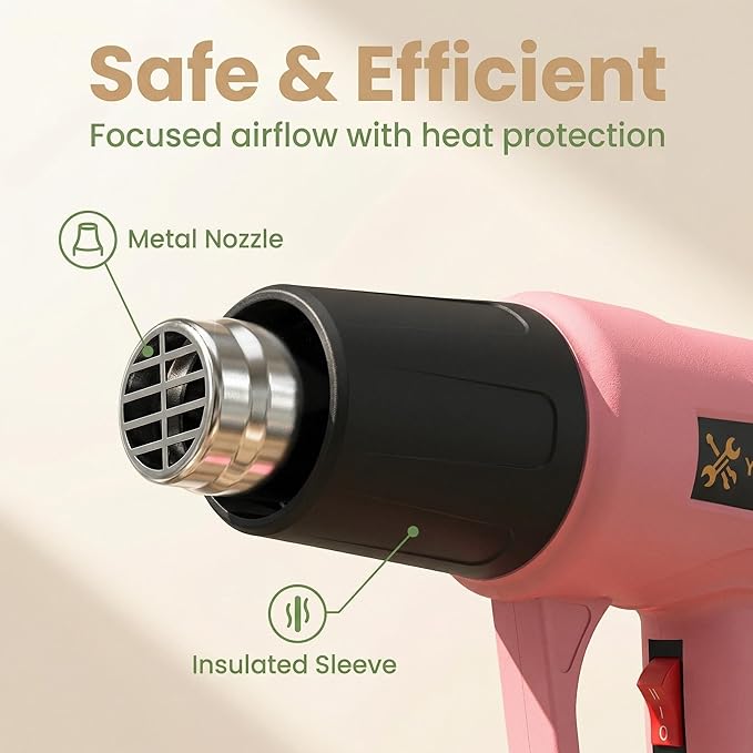 Heat Gun, 2 Temperature Settings 300°C/600°C, 900W-1300W Hot Air Gun with Overload Protection, 5FTExtra Long Cord, Handheld Heat Gun with Heat Shrink Tubing Kit for Packaging Shrinking, DIY Craft