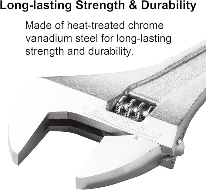 Jetech 15-Inch Adjustable Wrench, Professional Heavy Duty, Chrome Vanadium Steel, Shifter Spanner with Inch/Metric Scale, Wide Caliber Opening, Rust-Resistant Finish