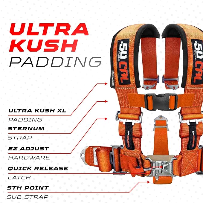 1pc Orange 5 Point Harness for Bucket Seat, Latch Release, 9 Color Options, Racing Harness 5 point, Race Car, UTV, RZR [6009A3]