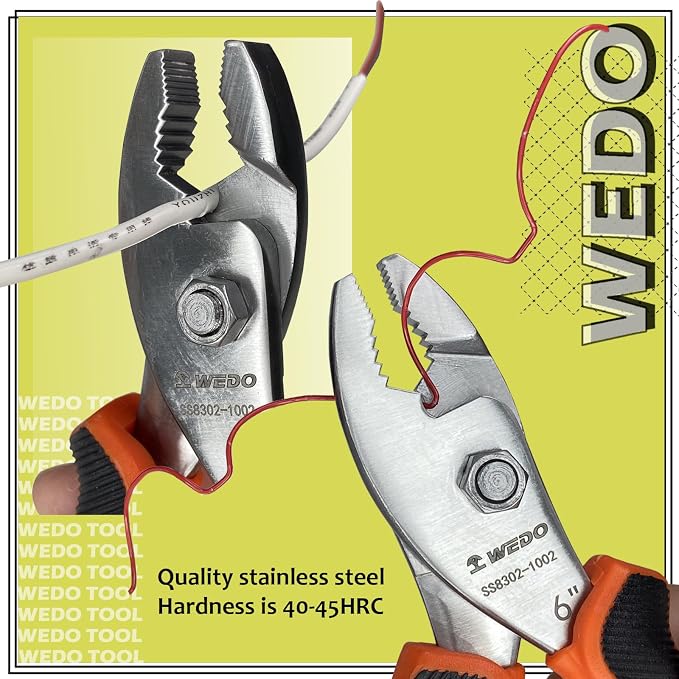 WEDO Slip Joint Pliers,Stainless Steel Combination Pliers,Wire Cutter with Anti-slippery Handle,Corrosion Resistant,Rust Proof,Surface without Chrome,Length 8"(200mm)