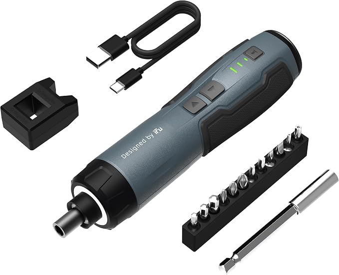 iFu Cordless Electric Screwdriver Kit, 3-Speed 3.5N.m Power Tool | Need a reliable tool for home repair? This 2000mAh electric screwdriver with 12 S2 bits handles furniture assembly easily.