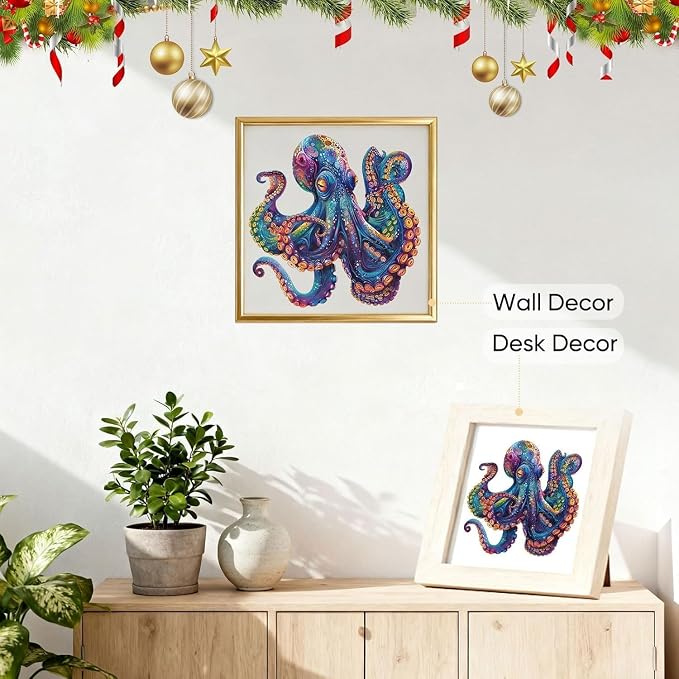 Qiuenisray 500 Piece Puzzles for Adults, Wooden Octopus Jigsaw Puzzles | FSC Certified Cool Puzzles, Unique Shape Ocean Puzzle Piece, Wall Decor, Wood Creative Gift for Family Game 16.9x16.9 in