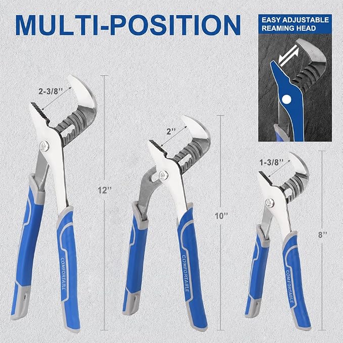 COMOWARE 8Pcs Pliers Set, 12", 10", 8" Groove Joint Pliers, 8" Adjustable Wrench, 8" Linesman, 6" Long Needle Nose, 6" Slip Joint, 6" Diagonal, Roll-Up Pouch Organizer, Rust-proof Black Oxide Coating