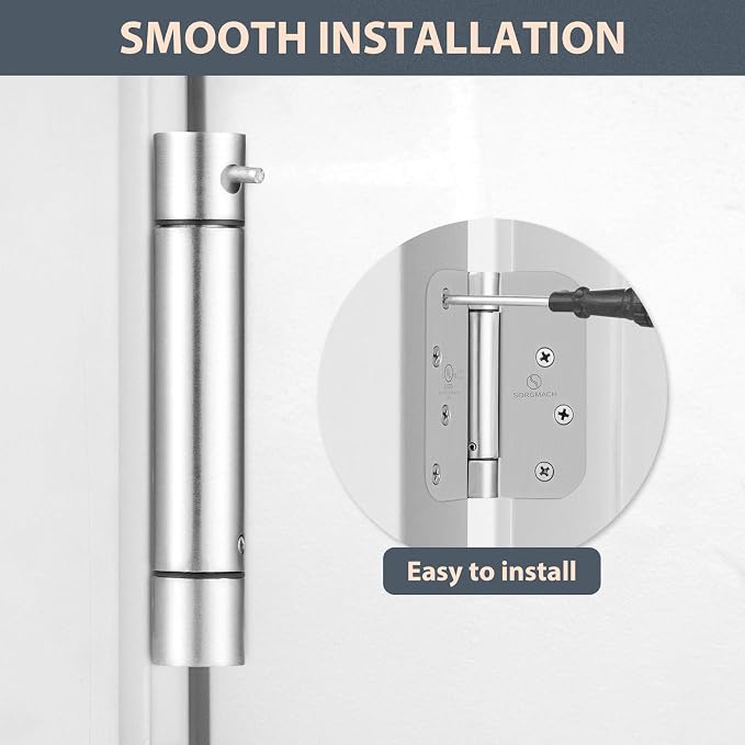 Self Closing Door Hinges 4 inch Satin Nickel Auto Close Hinge Adjustable 4" x 4" Spring Hinges 5/8" Radius Corner Commercial Door Closer Hinge UL Listed, 6 Pieces