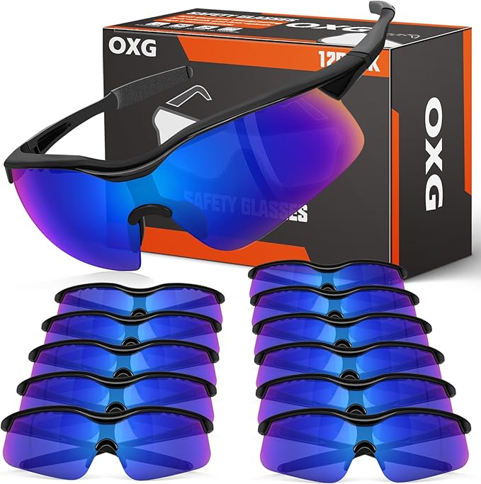 OXG 12 Pack Safety Glasses, ANSI Z87.1 Impact Resistant Anti-Scratch Safety Goggles for Men Women Youth